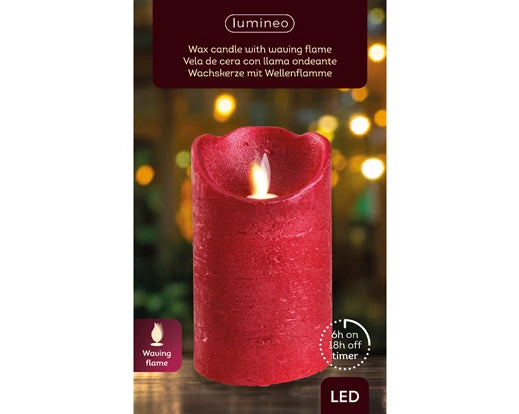 Lumineo LED Flameless Candle Red Wax Battery Operated (12.5 cm)