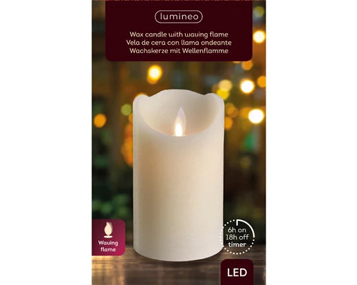 Lumineo LED Flameless Christmas Candle | Battery Operated | Cream (12.5x7.5cm)