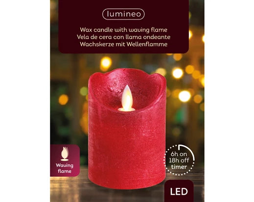 Lumineo LED Flameless Christmas Candle | Battery Operated | Red (10x7.5 cm)