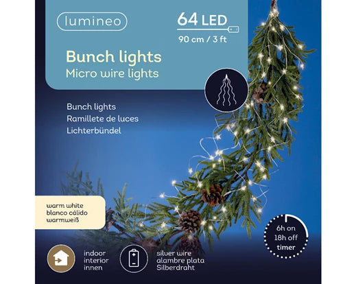 Micro Christmas Lights 64 Warm White 90cm Battery Operated