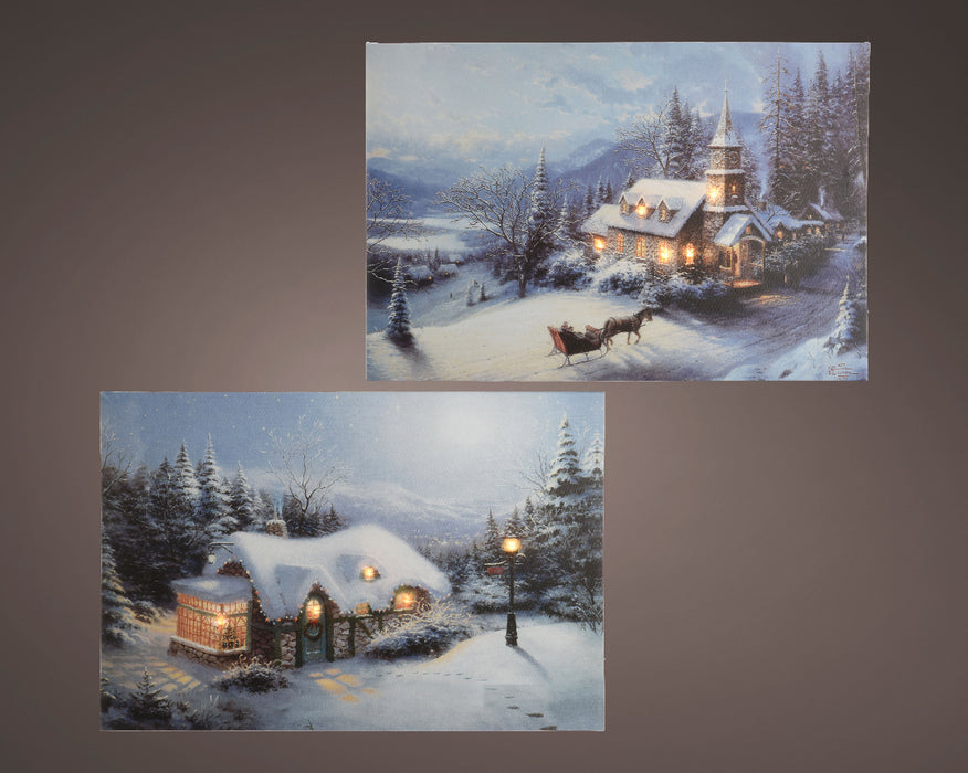 Christmas Canvas Winter Landscape Scene LED Battery Operated (38cm x 28cm)