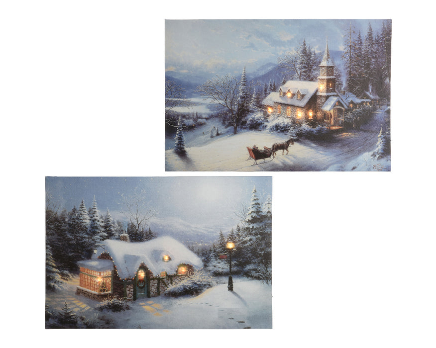 Christmas Canvas Winter Landscape Scene LED Battery Operated (38cm x 28cm)