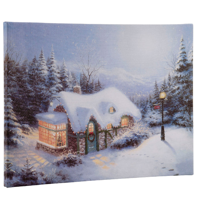 Christmas Canvas Winter Landscape Scene LED Battery Operated (38cm x 28cm)