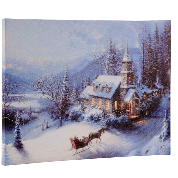 Christmas Canvas Winter Landscape Scene LED Battery Operated (38cm x 28cm)