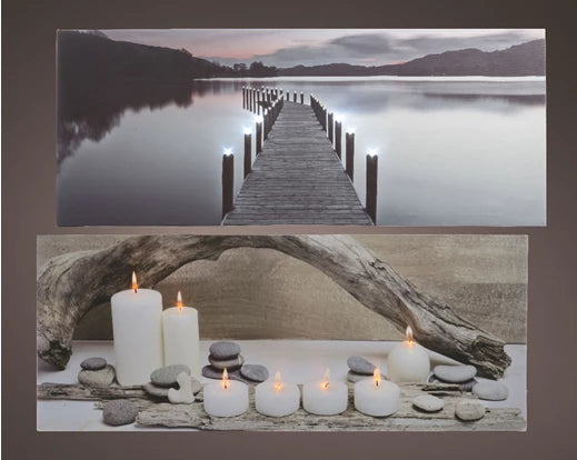 Christmas Canvas Lake with Candles Scene | Battery Operated(40x100cm)