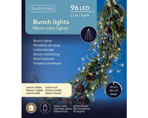 96 Lumineo Micro LED Bunch Steady Lights | Battery Operated 110cm