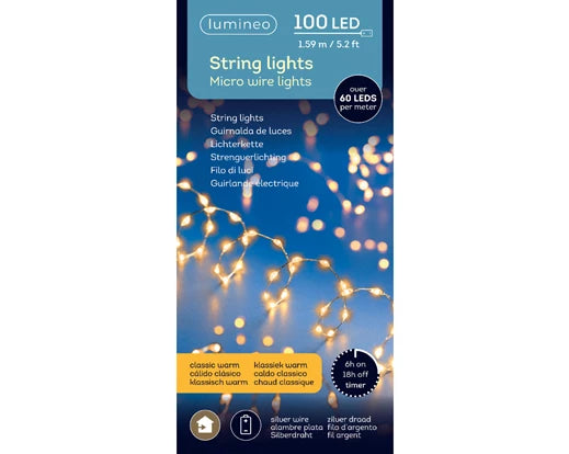 100 Lumineo Micro LED Extra Dense Lights | Battery Operated - Classic Warm 159cm