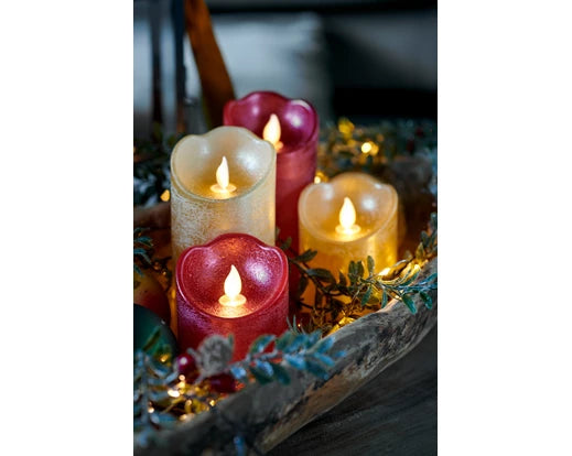 Lumineo LED Flameless 3 Pack Christmas Candle Red Wax Battery Operated with Remote