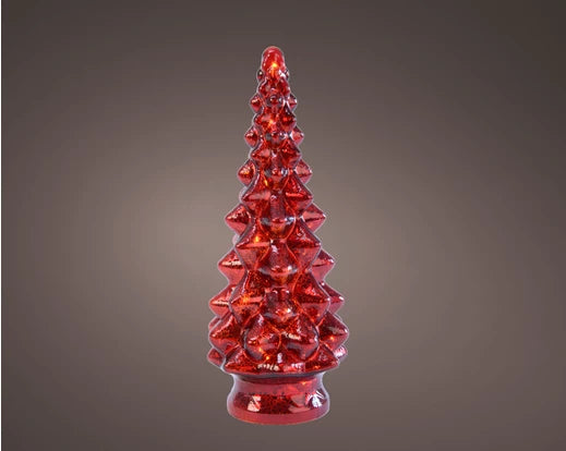 Christmas Tree Glass Red Battery Operated LED (H.24cm)