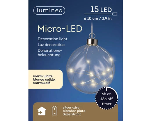 Lumineo Micro LED Ball With Steady Lights | Battery Operated (10cm | 15 LED)