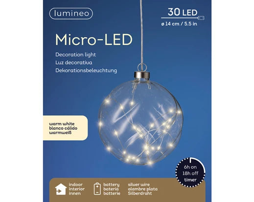 Lumineo Micro LED Ball With Steady Lights | Battery Operated (14cm | 30 LED)