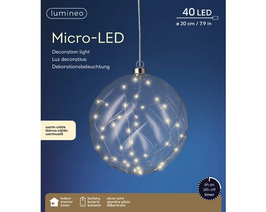 Lumineo Micro LED Ball With Steady Lights | Battery Operated (20cm | 40 LED)