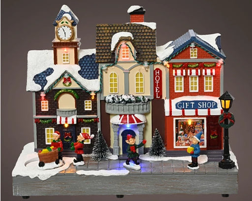 Christmas Street Village Scene LED Battery Operated (L.13.5cm x W.27cm x H.22cm)