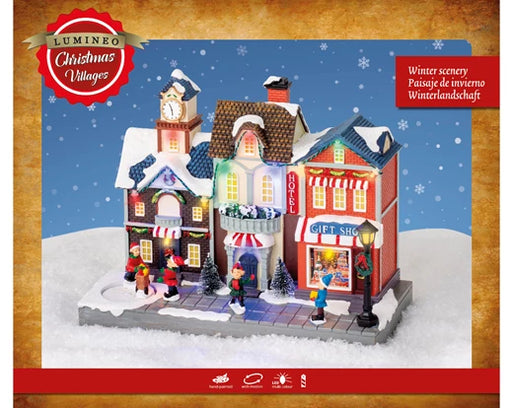 Christmas Street Village Scene LED Battery Operated (L.13.5cm x W.27cm x H.22cm)