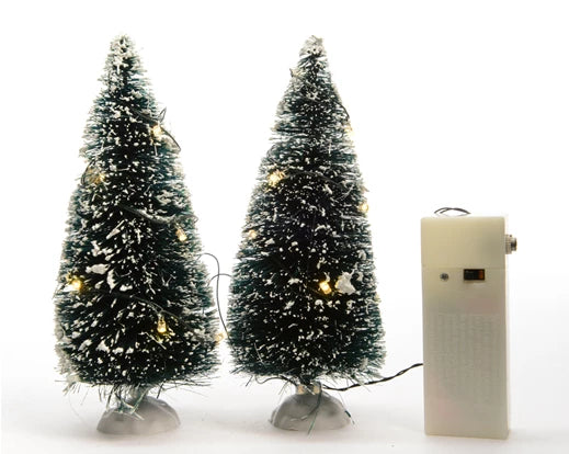 Christmas Village Tree Set of 2 with Warm White Lights (15cm)