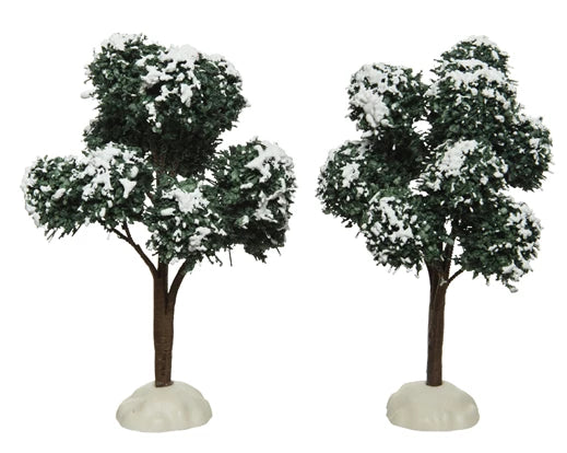 Christmas Village Tree With Snow | Set of Two (9x14cm)