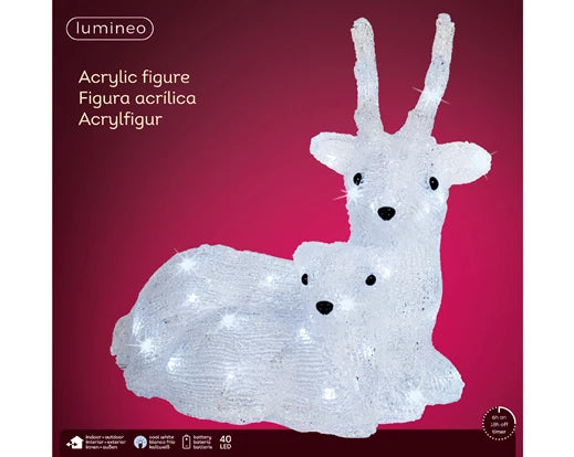 Lumineo LED Flashing Lights Shaped In Acrylic Deer & Baby | Battery Operated (77x32 cm | 150 LED)