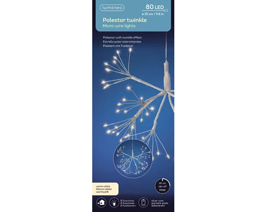 Lumineo Micro LED Starburst Lights With Twinkle Effect | Battery Operated (25cm | 80 LED)