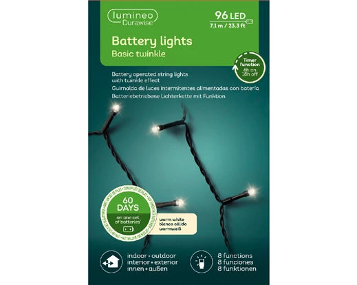 96 Lumineo Durawise Battery Christmas Lights Warm White LED 7.1M Black Cable