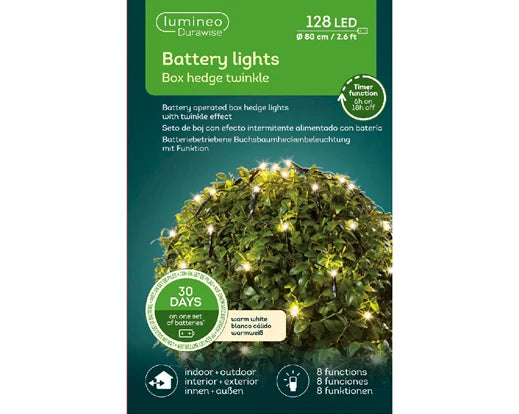 128 Lumineo Durawise LED Box Hedge Lights With Twinkle Effect | Battery Operated - Warm White 80 cm