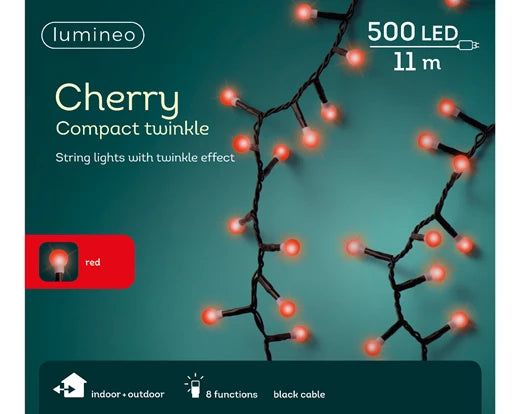 500 LED Lumineo Cherry Compact Twinkle Lights | Red 1100cm