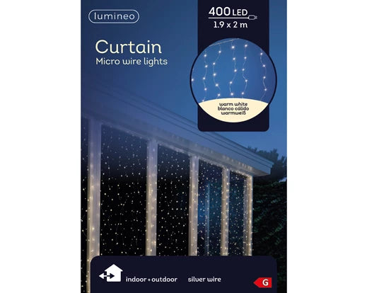 400 Lumineo Micro LED Curtain Steady Lights | Warm White Lights (190cm X.200cm)