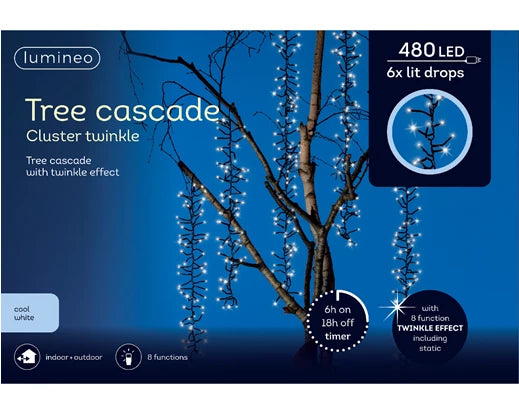 Lumineo LED Tree Cascade Cluster with Twinkle Effect | Cool White (200cm | 480 LED)