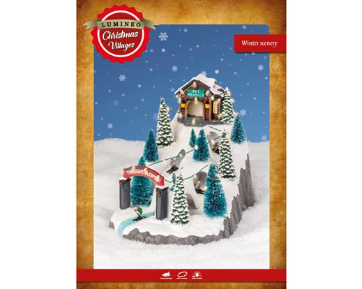 Lumineo Christmas Village LED Ski Scenery With Steady Lights (34x23 cm)