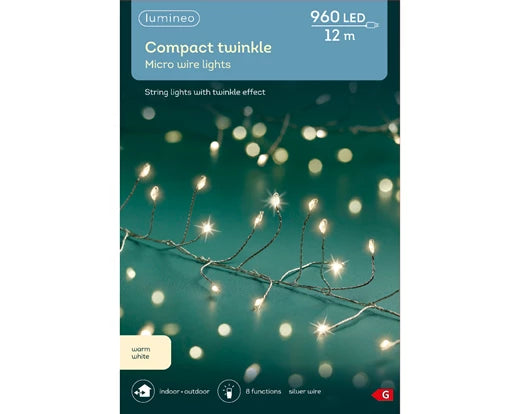 960 Lumineo Micro LED Compact Christmas Twinkle Lights | Warm White 1200 cm