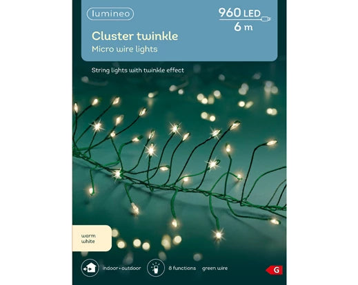 480 Lumineo Micro LED Compact Lights With Twinkle Effect | Warm White - Green Cable 600cm