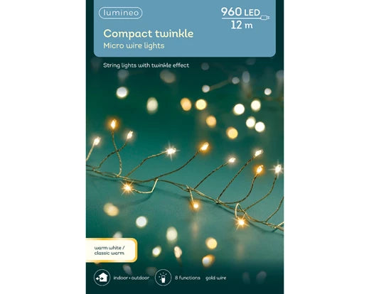 960 Lumineo Micro LED Compact Christmas Twinkle Lights | Warm White/Classic Warm 1200cm