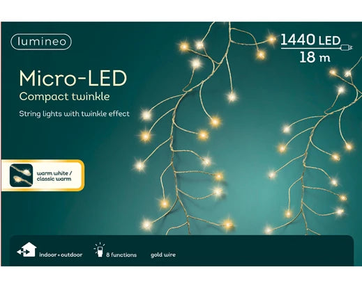 1440 Lumineo Micro LED Compact Lights with Twinkle Effect | Warm White/Classic Warm 1800cm