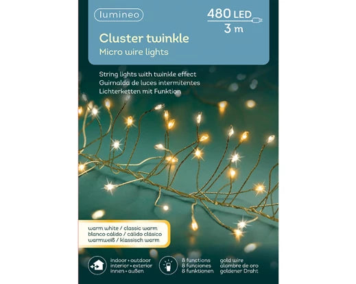 480 Lumineo Micro LED Cluster Lights With Twinkle Effect | Gold Cable 300cm