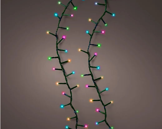 LED Compact Twinkle Effect 500 Rainbow Christmas Lights Green Cable 11m