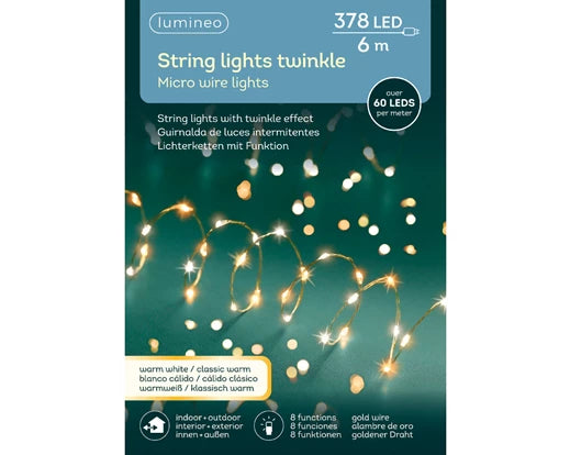 378 Lumineo Micro LED Extra Dense Lights With Twinkle Effect | Warm White 600cm