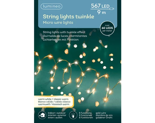 567 Lumineo Micro LED Extra Dense Lights With Twinkle Effect | Warm White & Classic Warm900cm