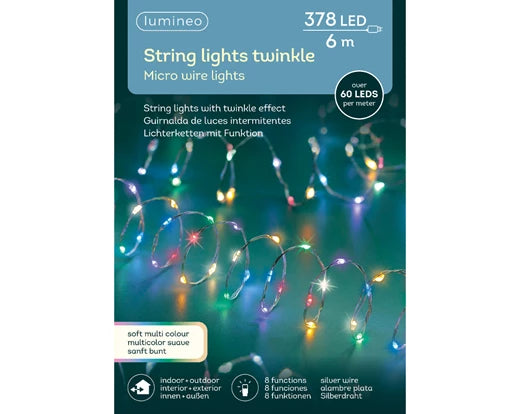 378 Lumineo Micro LED Extra Dense Lights With Twinkle Effect | Multicoloured 600cm