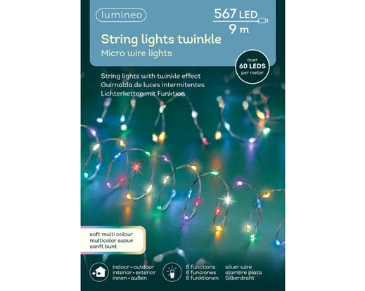 567 Lumineo Micro LED Extra Dense String Twinkle Lights | Multicoloured 900cm