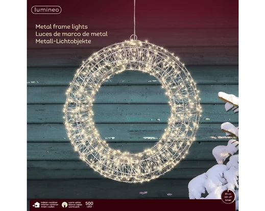 Lumineo Metal Frame Wreath With 500 Warm White Lights (60 cm)