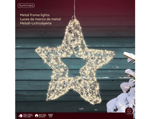 Lumineo Metal Frame Star With 500 Warm White Lights (60 cm)