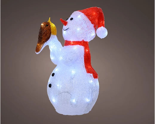 Acrylic Snowman Figure with Bird LED Light Decoration - (L.18cm W.28cm H.37cm)