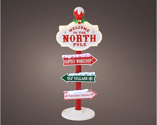 Christmas LED Plastic Christmas Sign Post - L.38.5cm x W.30cm x H.95cm