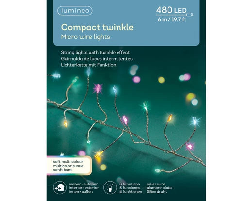 480 Lumineo Micro Compact Lights With Twinkle Effect | Soft Multicoloured 600cm