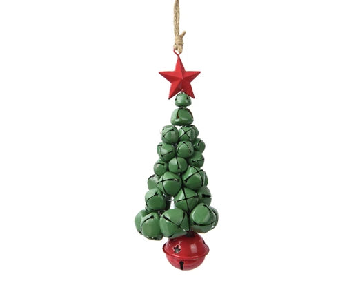 Christmas Tree Hanging Decoration with Bells - Green Iron (D.7cm x H.18cm)