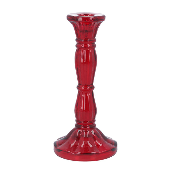 Christmas Red Glass Moulded Candlestick (20cm)