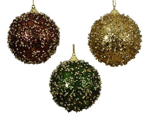 Christmas Bauble Assortment with Sequin Finish - Green, Gold, or Bronze (D8cm)