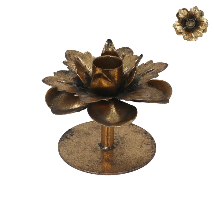 Christmas Antique Gold Flower Metal Candlestick