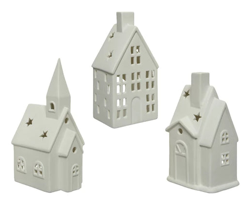 Christmas Tealight Holder House Assortment White (L.7.8cm x W.7cm x H.16cm) 