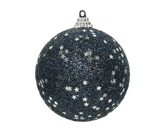 Christmas Hanging Bauble Foam Glitter Silver Star Night Blue (8cm)