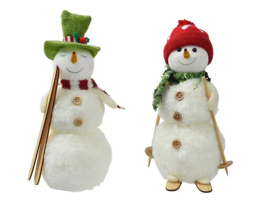 Christmas Skiing Snowman With Red or Green Hat 21cm x 9cm